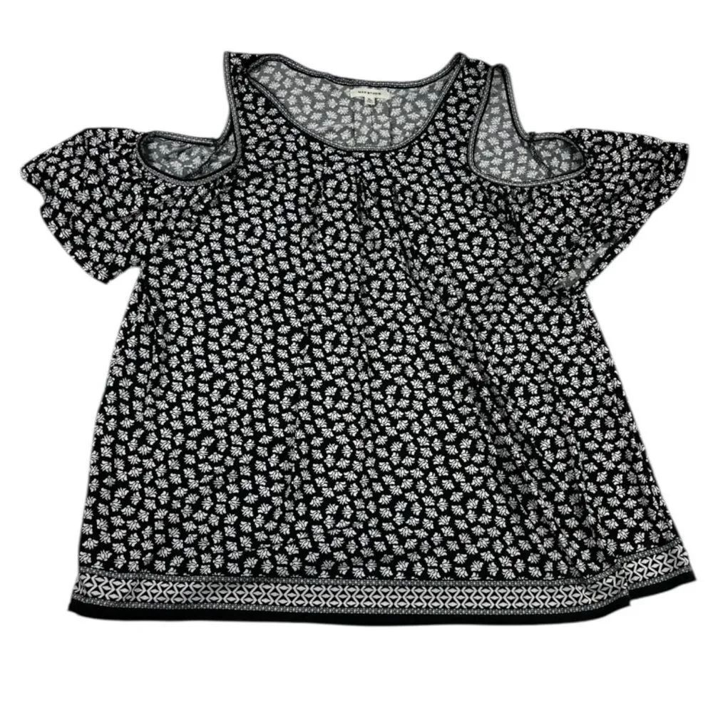 Max Studio Cold Shoulder Floral Top XL Casual Daywear Short Sleeve Flowy Shirt